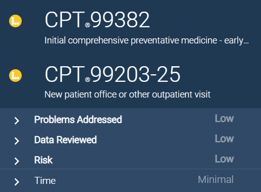 Automatically detect Preventative and Problem focused encounters and assign modifiers.